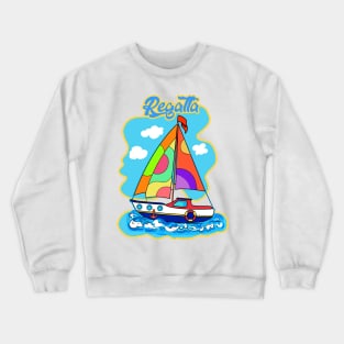 Summer boat kids are a great adventure for sailing with children. Travel in a boat with sails, Beautiful Sea, Sky, blue boat with sail illustration. Crewneck Sweatshirt